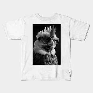 Rooster Ruckus: A Black and White Portrait Kids T-Shirt